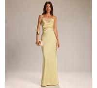 Robe de mariée en satin jaune unicolore et dentelle, silhouette de sirène élégante. Robe de mariée jaune unicolore, robe d'invitée de mariage, robe de soirée, robe de tous les jours, robe gracieuse L,
