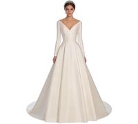 Robe De Mariée En Satin Stretch Respirant Simple for Mariage En Extérieur, Jardin Ou Cérémonie Religieuse.(S)