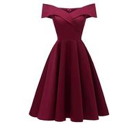 Robe De MariéE Femme Sexy- Robe Cocktail éPaules DéNudéEs-Robe Mi Longue Grande Taille Couleurs Pures Robes pour Femmes Classique De Mode Chic Et éLéGant Basique Dress pour SoiréE FêTe Bal Party