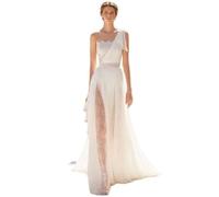 Robe de mariée Fendue en Mousseline Soie et Dentelle sans Bretelles à Une épaule