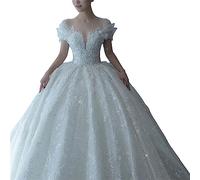 Robe de mariée Formelle mariée Une épaule Paillettes sans Manches élégant Dos Nu Sexy Queue Haute qualité Longue Section (Color : White, Size : S)