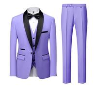 Robe de mariée Formelle Slim pour Hommes Business Couleur Unie Costume Gilet Pantalons Ensemble Ensemble de Trois pièces à Bouton - Pression à Revers (Couleur Lilas,5TG)