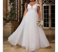 Robe de mariée légère pour femme grande taille, robe de soirée style A avec épaules dénudées pour événements formels, réceptions, premier bal, dîners 0XL,1XL,2XL,3XL,4XL,5XLTissu en tulle