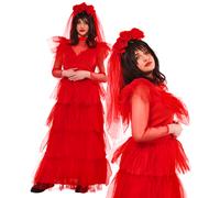 Robe De Mariée Lydia Beetlejuice Pour Adultes Costume Officiel Élégant Rouge D