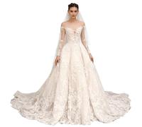 Robe De Mariée Moderne À Longue Traîne, Robe Cérémonie Formelle for Célébration Mariage Dans Un Jardin, Réception Formelle Ou Cérémonie À L'église(L)