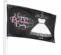 Robe de mariée motif drapeau décor 0,9 x 1,5 m Happy Bride Day se marier robe de mariée romantique amour polyester motif imprimé décoration extérieure pour maisons et jardins