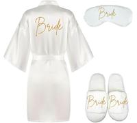 Robe De Mariée pour Femmes Ensemble De Fête Nuptiale : Une Robe De Mariée Luxueuse De 3 Pièces, Un Masque pour Les Yeux Et des Pantoufles pour Une Journée De Mariage Parfaite, Bride Set, XXL