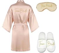 Robe De Mariée pour Femmes Ensemble De Fête Nuptiale : Une Robe De Mariée Luxueuse De 3 Pièces, Un Masque pour Les Yeux Et des Pantoufles pour Une Journée De Mariage Parfaite, Team Bride Set, XXL
