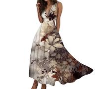 Robe De MariéE-Robe pour Femmes Midi Robes D'éTé Casual V Neck Swing Ruffle sans Manches A Line Beach Sun Dress