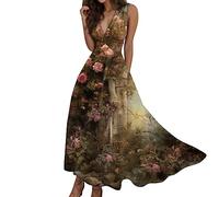 Robe De MariéE-Robe pour Femmes Midi Robes D'éTé Casual V Neck Swing Ruffle sans Manches A Line Beach Sun Dress