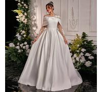 Robe de mariée romantique élégante de printemps et d'été, avec une seule épaule, un grand nœud, des perles, des broderies, des paillettes, des strass et des applicati ons. Avec des manches longues tra