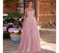 Robe de mariée romantique sans bretelles, jupe à volants en tulle multicouche, silhouette en A, convient pour les mariages classiques, les remises de diplômes, les galas L,M,S,XL,XSUnicoloreTissu en t