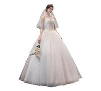 Robe de mariée sans Bretelles, décolleté en cœur, appliqué Dentelle, Voile étincelant, Queue Moelleuse