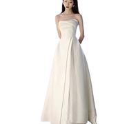 Robe de mariée en Satin mariée Mince Simple élégant Bustier Tubulaire Dos Nu Mince traînant Robe de fiançailles Robe Longue (Color : White, Size : L)