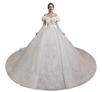 Robe De Mariée Simple Et Moderne Polyester, Coupe Trapèze, Idéale for Cérémonie De Mariage En Extérieur, Dans Un Jardin Ou À L'église.(M)