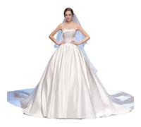 Robe De Mariée Simple Sans Manches, Robe Trapèze Respirante Avec Un Joli Drapé for Une Réception Formelle En Extérieur(M)