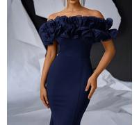 Robe de mariée sirène élégante noire à épaules dénudées en maille florale, longue jusqu'aux pieds, ajustée (lourde) L,M,S,XL,XS,XXL,XXS,XXXL,XXXXLUnicoloreTissu tricoté