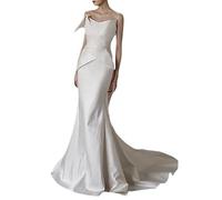 Robe De Mariée Sirène Satin Élégante Simple Mariée Slim Tube Top Robe De Soirée Blanche Petite Trailing (Color : White, Size : M)