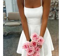 Robe de mariée/soirée blanche élégante d'été pour femmes, coupe évasée, dos nu, avec bretelles L,M,S,XSUnicoloreTissu tricoté