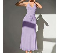 Robe de mariée sur mesure avec fleur 3D, col Top serre-cou en maille, décolleté en V fendu pour la saison des mariages L,M,S,XSUnicolore,Tout ImpriméTissu tricoté