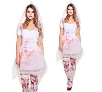 Robe De Mariée Zombie Sanglante Et Voile Costume De Fête D'Halloween Pour Adulte