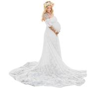 Robe de maternité 1pc pour la séance photo, robe de maternité à longue dentelle, robe de photoshoot de grossesse à épaules éteint, tenues de séance photo maternité en arrière creux pour baby sho