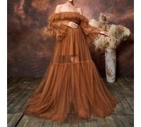 Robe de maternité élégante à une épaule avec manches en tulle superposées et détail de lien réglable à l'arrière - parfaite pour les baby showers, les déjeuners de mariage, les mariages L,M,S,XL,XXLTi