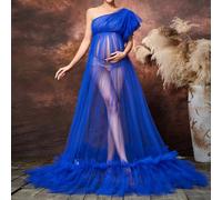 Robe de maternité élégante Dressalisa avec une épaule, volants, manches en maille et jupe ample en tulle pour les occasions estivales et printanières, idéale pour les séances photo de maternité L,M,S,