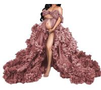 Robe de maternité en tulle bouffante pour séance photo, épaules dénudées, lingerie pour fête prénatale, chemise de nuit enceinte AH107, vieux rose, 38