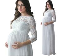 robe de maternité Robe De Maternité For Femmes Enceintes, Vêtements De Grossesse, Manches Longues, Dentelle, Robe De Soirée Longue, Vêtements De Maternité For Accessoires De Photographie(White,XL)