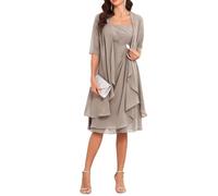 Robe de mère de la mariée avec veste, 2 pièces, manches mi-longues, longueur genoux, chiffon, robe du marié, taupe, 42