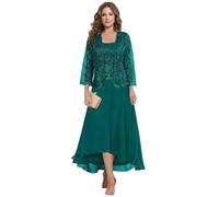 Robe de mère de la mariée en dentelle avec veste 2 pièces longueur thé robe en mousseline de soie Aline formelle robe d'invité de mariage pour femmes, bleu sarcelle, 60