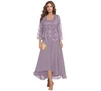 Robe de mère de la mariée en dentelle avec veste 2 pièces longueur thé robe en mousseline de soie Aline formelle robe d'invité de mariage pour femmes, Glycine, 54