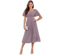 Robe de mère de la mariée en mousseline de soie avec col en V et manches volantées - Robe de soirée formelle - Robe d'invité de mariage, Glycine, 34
