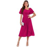 Robe de mère de la mariée en mousseline de soie avec col en V et manches volantées - Robe de soirée formelle - Robe d'invité de mariage, fuchsia, 34