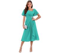 Robe de mère de la mariée en mousseline de soie avec col en V et manches volantées - Robe de soirée formelle - Robe d'invité de mariage, turquoise, 34