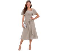 Robe de mère de la mariée en mousseline de soie avec col en V et manches volantées - Robe de soirée formelle - Robe d'invité de mariage, taupe, 34