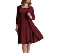 Robe de mère de la mariée en mousseline de soie pour femme avec vestes - Robe formelle deux pièces, bordeaux, 36