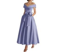 Robe de mère de la mariée en satin à épaules dénudées Longueur thé Robe d'invité de mariage formelle avec nœud, lavande, 40