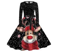 Robe de Mère Noël Femme Bonhomme de Neige Robe Mère Noel Sweat à Capuche Manches Longues et Col Rond avec Cordon Haut Robes Pullover Ample Courte Casual Hoodie Robes Costume Père Noël (Black-a, XXL)