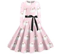 Robe de Mère Noël Femme Drôle Rudolph Renne Imprimé Robe Rouge Noel Vintage Retro Robes Trapèze Rockabilly à Fleurs Années 1950 50 60 Audrey Hepburn Robes Costume Père Noël Adulte (XXL)