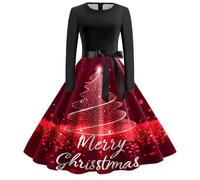 Robe de Mère Noël Femme Impression Noël Wapiti Décontracté Robe Sexy Mere Noel Chic Vintage Rétro Année 50s pin-up Rockabilly Swing à Pois Robes de Soirée Déguisement Adulte Père Noel (6-Red, M)