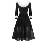 Robe de Mère Noël Femme Renne Imprimé Robe de Noel Vintage Robes Pull Tricotée Col Rond Basique Automne Hiver Slim Élastique en Tricot Élégante avec Manches Longues Costume de Noël (Black-A, XXXL)