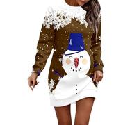 Robe De Mere Noel, Robe Confortable à imprimé Joyeux Noël pour Femmes, Sweat à Capuche à Manches Longues, Robes mi-Longues à Manches Longues avec Poches (Brown, M)