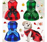 Robe de Noël 3 pièces pour chiot avec nœud papillon à carreaux - Robe de princesse à carreaux - Jupe pour chien - Robe de vacances pour animal domestique - Costume pour petit chien (M)
