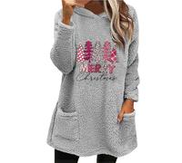 Robe de Noël à capuche pour femme 2025 double velours automne hiver grand profil manches longues décontracté à manches longues en peluche costume de fête pour intérieur extérieur cadeaux de Noël, gris