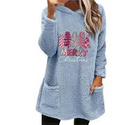 Robe de Noël à capuche pour femme 2025 double velours automne hiver grand profil manches longues décontracté à manches longues en peluche costume de fête pour intérieur extérieur cadeaux de Noël, bleu