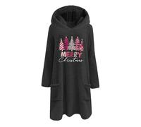 Robe de Noël à capuche pour femme 2025 double velours automne hiver grand profil manches longues décontracté à manches longues en peluche costume de fête pour intérieur extérieur cadeaux de Noël, Noir