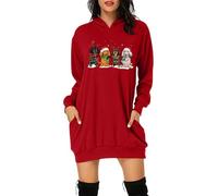 Robe de Noël amusante pour femme - Pull de Noël long - Pull à capuche - Nouveauté - Impression 3D - Avec poches - Robe de Noël - Robe de Noël pour fête festive, rouge, XXL