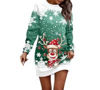 Robe de Noël amusante pour femme - Pull de Noël pour femme - Longue robe pull avec imprimé renne - Col rond - Vêtements de Noël - Vêtements d'hiver - Vêtements de festival - Tenue pour fête festive